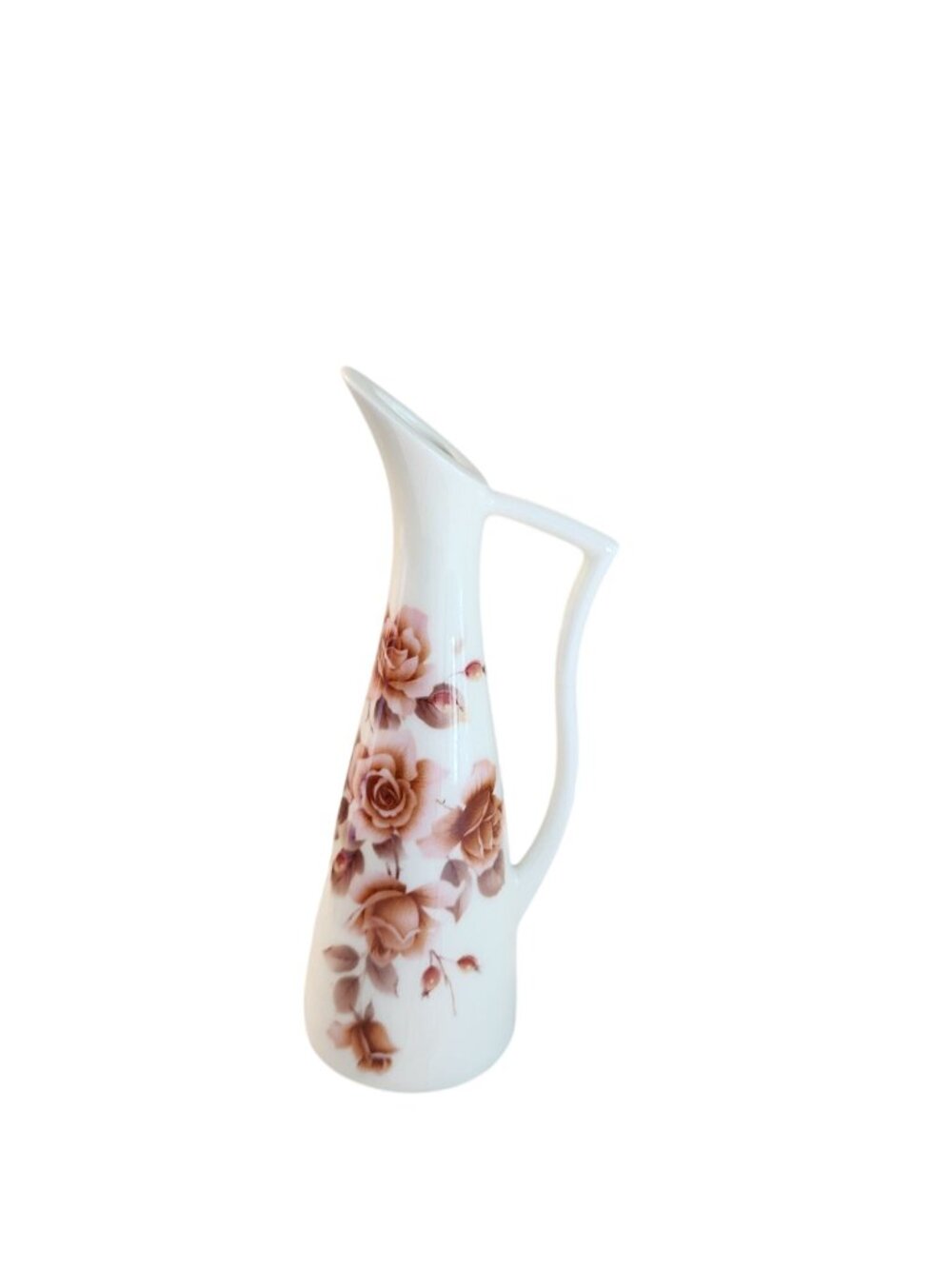 Arnels Pottery Ceramic Tall Vase Pitcher Mid Century Modern Design Ivory Floral